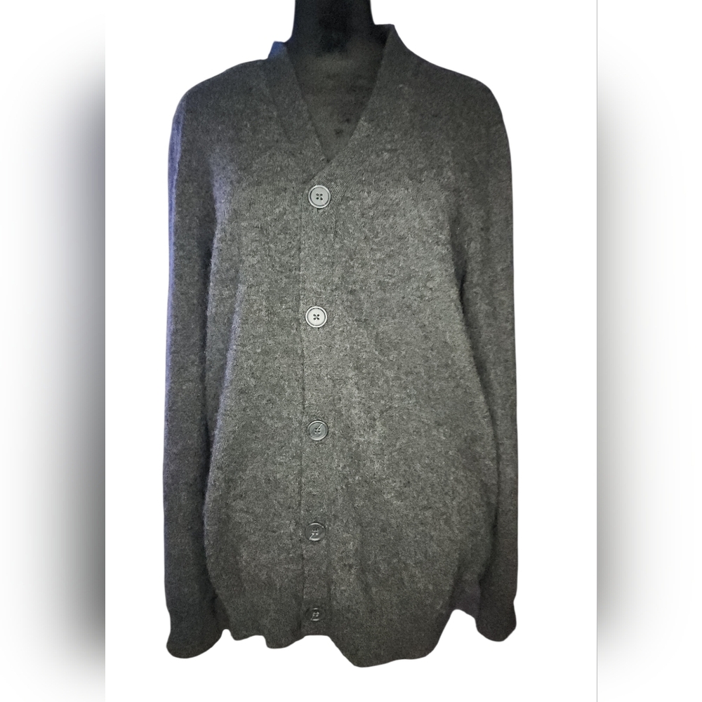 Club Room Dark Gray Cashmere Button Up Sweater, Womens Medium